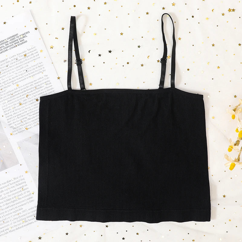 Women Ribbed Square Neck Camisole Basic Solid Color Crop Top Adjustable Spaghetti Straps Ladies Sleeveless Tank Tops M-XL
