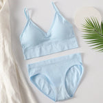 Sexy Women Bra Panties Set High Rise G-String Sports Bra Top Seamless Underwear Fitness Bra Top Female Lingerie Set Intimates