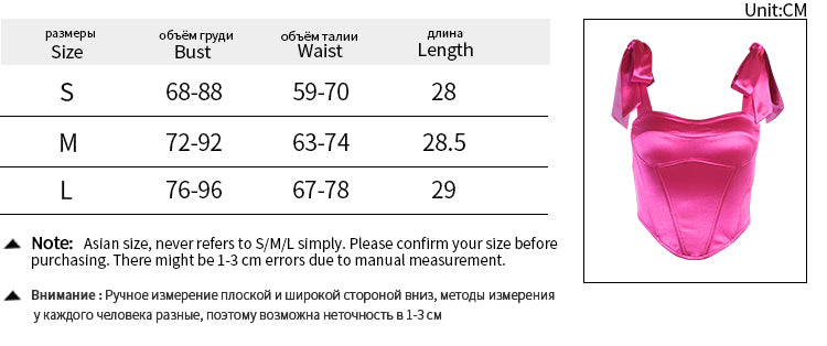 Women's Stain Bustier Tops Solid Color Bow Tie Strap Sleeveless Boned Corset Tops Summer Streetwear Tank Tops
