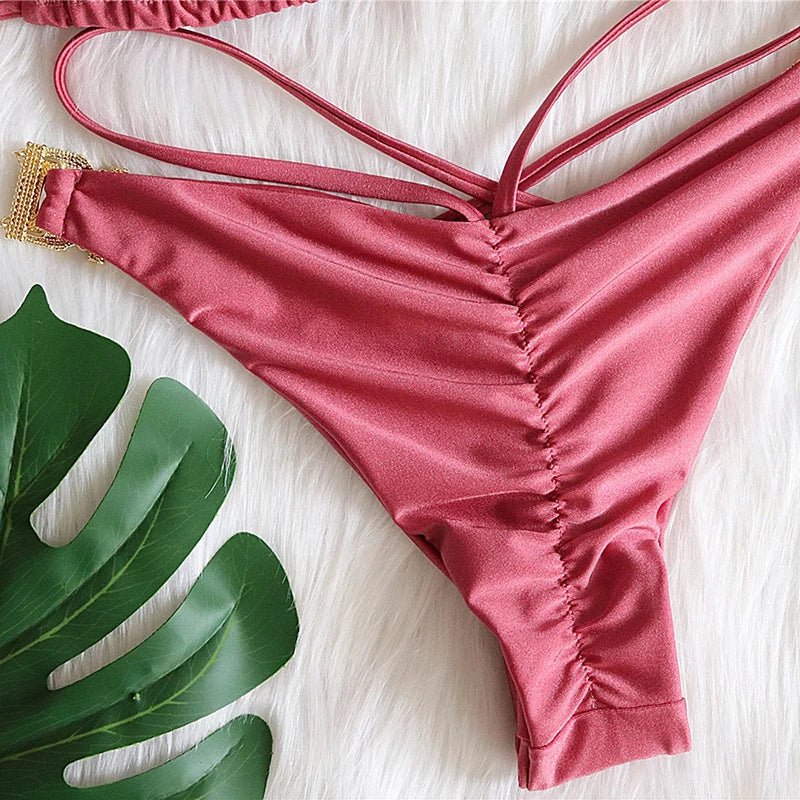 Sexy Halter Crystal Diamond Bikini 2025 Female Swimsuit Women Brazilian Swimwear Two piece Bikini set Triangle Bathing Suit Swim
