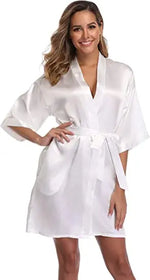 plain Satin Robes hot pink champagne silver Kimono bathrobe Women's Simplicity Pajamas Wedding Party robes short S-XXL