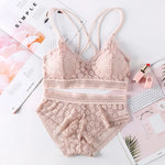 Women Lace Bra And Briefs Set Backless Bralette Solid Color Underwear Wireless Lace Bra Top Sexy Lingerie Set Female Intimates