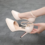 2025 Summer Brand Ankle Straps Womens Sandals 10 Cm Sexy Pointed Toe Platform Pumps Matte Leather Ladies High Heels Size 32 33