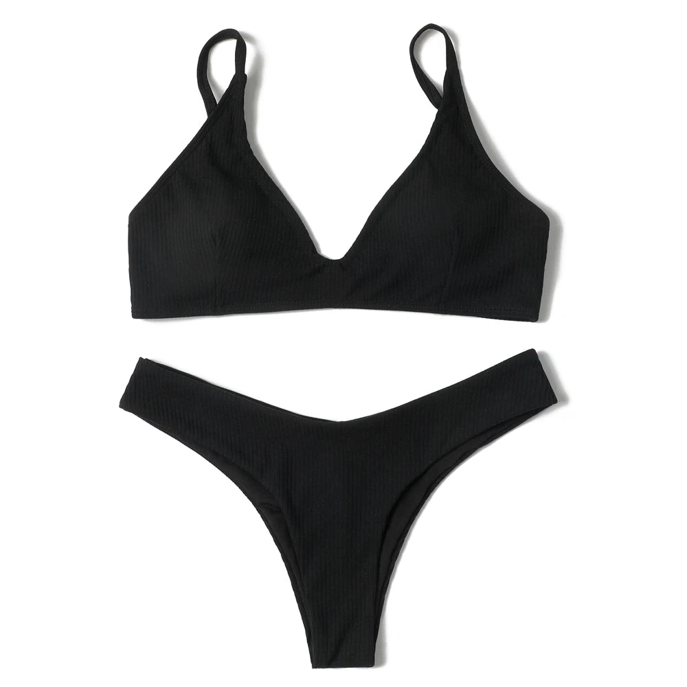 ZTVitality Black Sexy Women Swimsuit 2022 New Arrival Padded Bra Ribbed High Cut Bikini Beachwear Swimwear Brazilian Biquini S-L