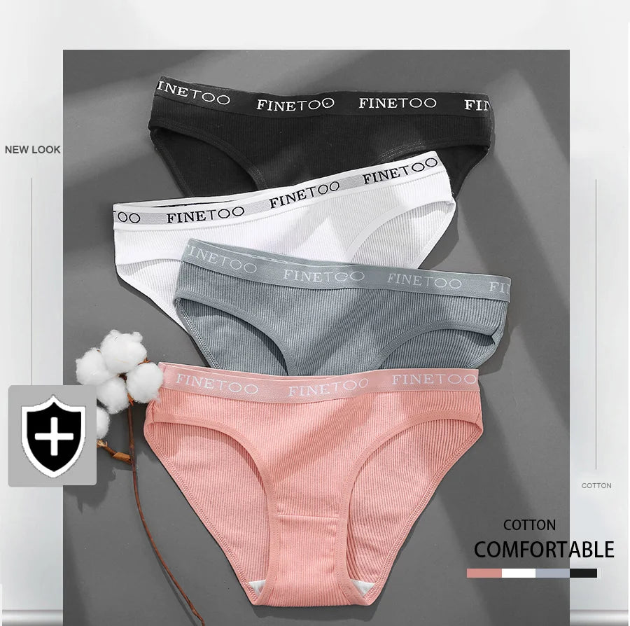 FINETOO 3PCS/Set Women's Underwear Cotton Panty Sexy Panties Female Underpants Solid Color Panty Intimates Women Lingerie M-2XL