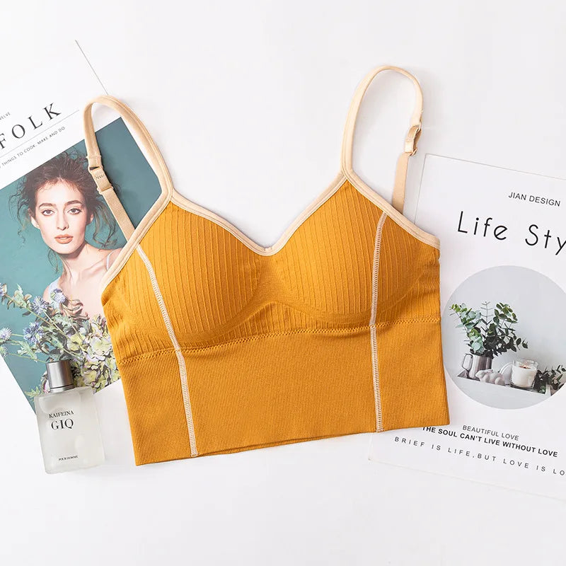 Women Bra Tank Crop Top Seamless Underwear Female Crop Tops U-shaped Back Sports Intimates Sexy Lingerie Padded Camisole Femme