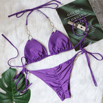 Sexy Rhinestone Bikini 2026 Women Solid Purple Metal Chain Swimsuit Brazilian Summer Beach Bathing Suit Luxury Thong Swimwear