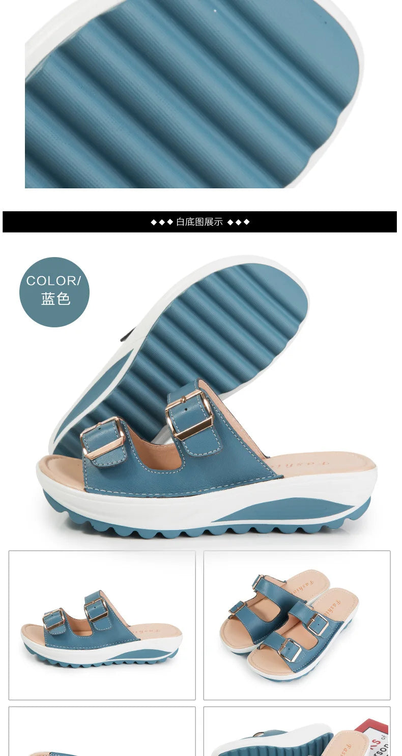 2021New Women Sandals Wedges Sandals Ladies Open Toe Round Toe Buckle Black Yellow White Platform Sandals Shoes