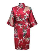 Wholesale Flower&Peacock Kimono Bathrobe Women Satin Soft Sleepwear Sexy Mini Bride Bridesmaid Wedding Robe Dressing Party Gown