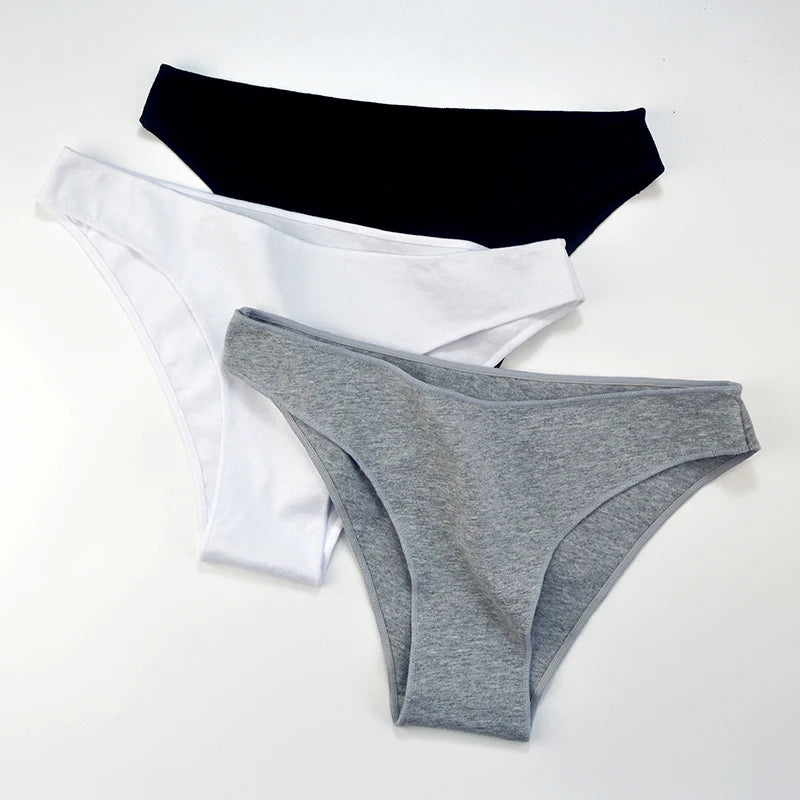 3Pcs/Set Women Cotton Bikini Briefs Skin-Friendly Low Rise Underwear Seamless Edge Soft Stretch Daily Ladies Panties M-XXL