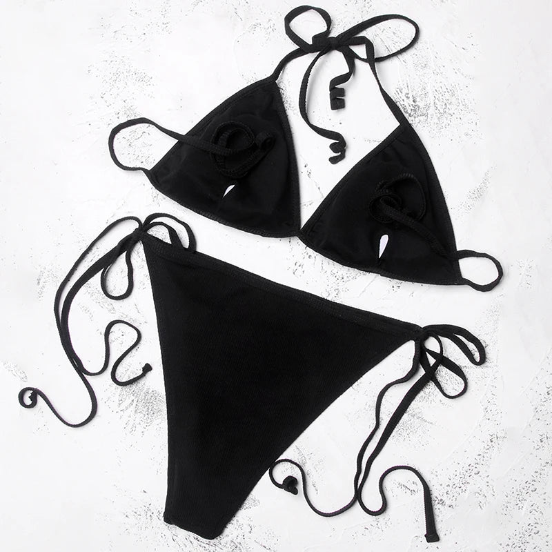 ZTVitality Black Bikinis Push Up Bikini 2020 Hot Sale Halter Padded Bra Bandage Swimsuit Low Waist Backless Sexy Swimwear Women