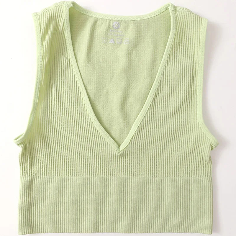 Women Crop Top Sports Bras Sexy Tank Top Female Seamless Underwear V-Neck Camisole Sexy Lingerie Solid Color Vest Top M-XL