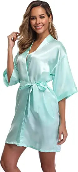 plain Satin Robes hot pink champagne silver Kimono bathrobe Women's Simplicity Pajamas Wedding Party robes short S-XXL