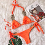 New Patchwork Halter Knitted Bikini Women Swimwear Female Swimsuit Two-pieces Bikini set Brazilian Bather Bathing Suit Swim Lady
