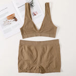 Women Seamless Bra And Panties Set Female Sport V-neck Unlined Bra High Rise Shorts Stretchy Underwear Sexy Lingerie Set