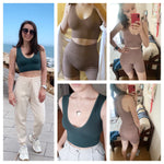 Women Sport Ribbed Bras Set Seamless Underwear Set High Waist Fitness Shorts Female Sexy Lingerie Bralette Deep V Top Sportwear