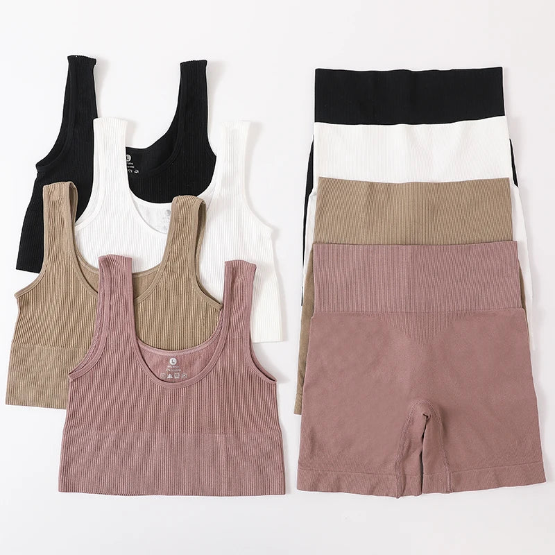 Women Bra And Panties Set Summer Tops Hip Push Up Shorts Active Bra Crop Top Lingerie Set Female Seamless Underwear