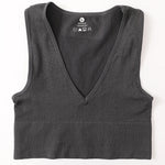 Deep V-Neck Crop Top 18 Colors Slim Fit Tank Stretchy Sleeveless Crop Vest Casual Ribbed Knit Top Low Cut Summer Camisole M-XL