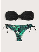 Beach Bikini 2025 Woman Sexy Front Lace Up Tie Bandeau Leopard Swimsuit Female Push Up Ruffled Bow Bathing Suit Thong Swimwear