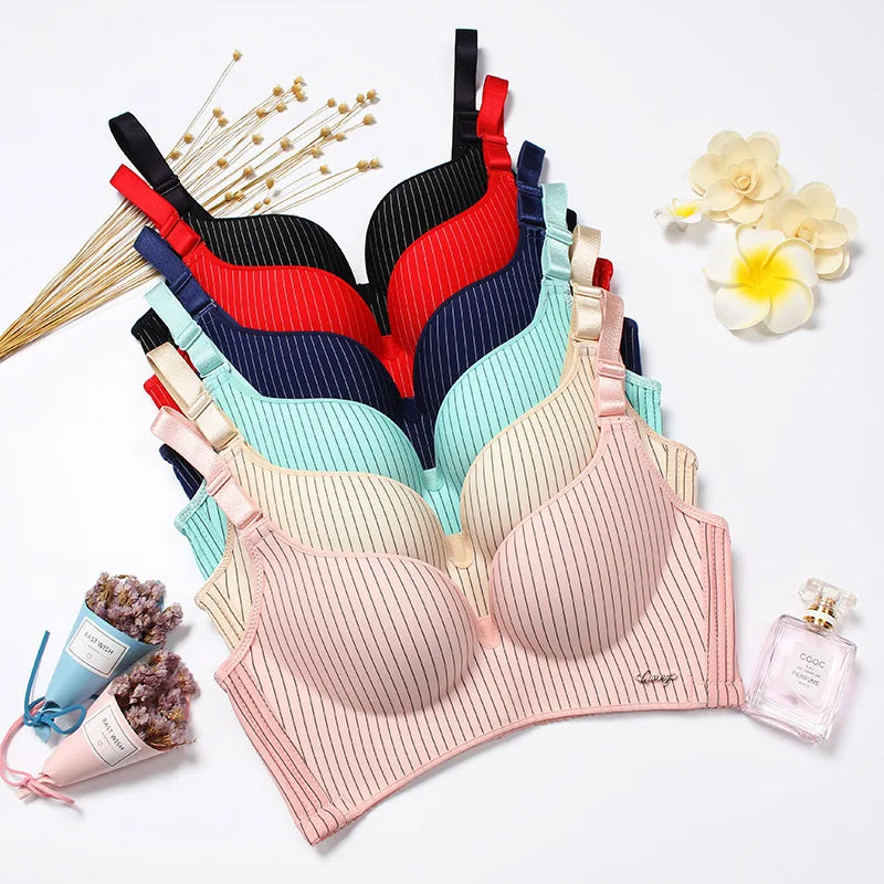Thin Style Adjustable Shoulder Strap Bra Wireless AB Cup Brassiere Breathable Sleep Bralette Sexy Stripe Gather Women's Underwea