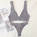 Women Seamless Bra And Panties Set Sexy Ribbed Bra Top Low Waist Thongs Wire-free Brassiere No Pads Comfort Intimates M-XL