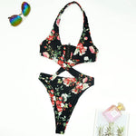 2025 Sexy High Cut Out Halter Female Swimwear One Piece Swimsuit Women Cross Bandage Monokini Bather Bathing Suit Swim Beachwear