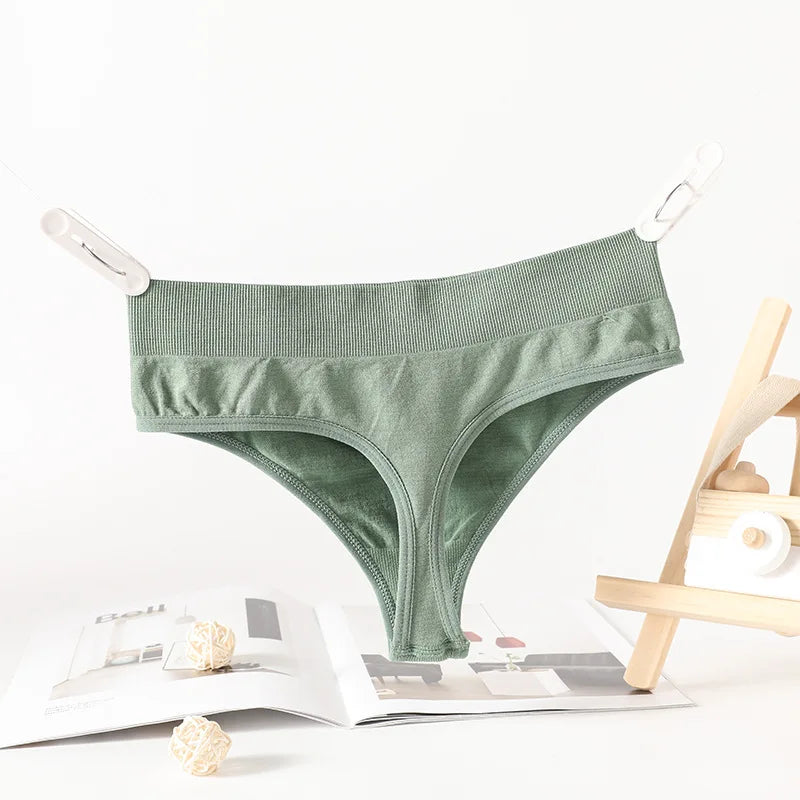 Breathable Cotton Lady thong Solid Color Women's T-back Sexy Elastic waistband T-Pants Seamless G-String Cotton Crotch Knickers