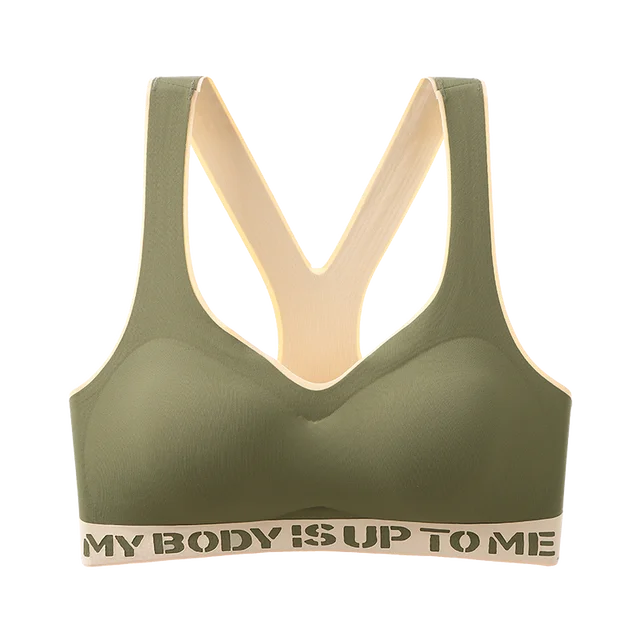 Plus Size Movement Bra Letters Stitching Color Women Underwear Wireless Brassiere One piece three-dimensional cup Bralette