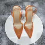 Transparent PVC high heels women's pointed sandals, transparent high heels, dress shoes, wedding shoes12cm.45, summer, 2021
