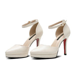 2025 Summer Brand Ankle Straps Womens Sandals 10 Cm Sexy Pointed Toe Platform Pumps Matte Leather Ladies High Heels Size 32 33