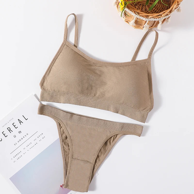 Women Seamless Bra And Panties Set Sexy High Waist Briefs Wire Free Bra Female Sexy Underwear Brazilian Panties Lingerie Set