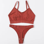 Women Seamless Bra And Panties Set Low Waist Thongs Female Comfort Non-wire Brassiere Sports Ribbed Underwear Set Sexy Lingerie