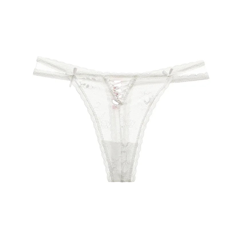 Seamless Invisible Female G-String Hollow Out Thin Belt Lady T-pants Sexy Cross-straps Thong Transparent Lace Women's T-back