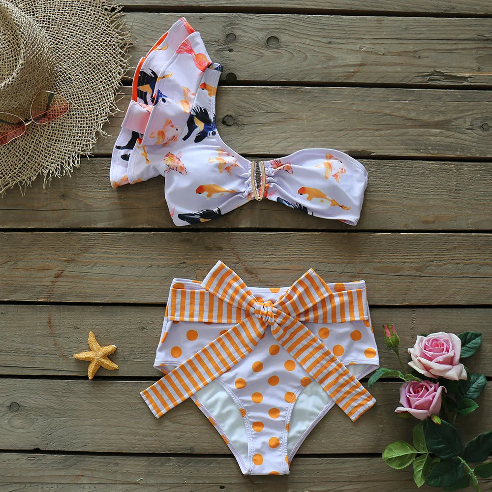 Two-Pieces Women Floral 2025 Push-Up Padded Bra Ruffles Bandage Bikini Set Swimsuit Swimwear Bathing Suit Beachwear Biquini