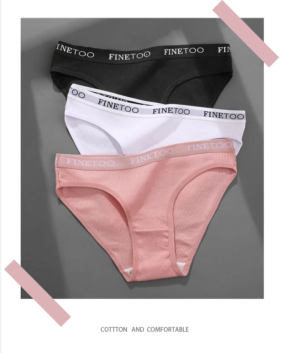 FINETOO 3PCS/Set Women's Underwear Cotton Panty Sexy Panties Female Underpants Solid Color Panty Intimates Women Lingerie M-2XL