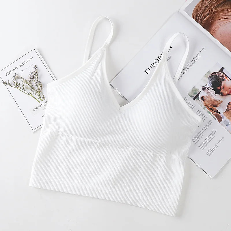Women Tube Tops Seamless Bra Crop Top Sports Underwear Streetwear Fitness Tops Cami With Removable Pads Solid Color Lingerie