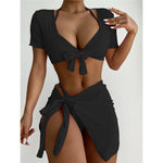 XS - L Ribbed Halter Bikini Women Swimwear Female Swimsuit Four-pieces Bikini set With Sarong Bather Bathing Suit Swim V3152B