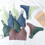 Women Sports Bra And Panties Set Seamless Bra U-Back Crop Top High Rise G-String Panties Thongs Underwear Sexy Lingerie Set