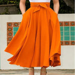 Fashion Women's Ladies Solid Color Bandage Pleated Cocktail Party High WaistSummer A Line Skirts With Pocket