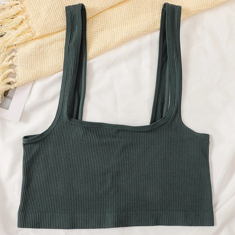 Square Neck Crop Top Women Seamless Underwear Top Solid Color Off Shoulder Cami Sexy Lingerie Sleeveless Tank Top Camisole