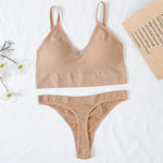 Women Sports Bra And Panties Set Seamless Bra U-Back Crop Top High Rise G-String Panties Thongs Underwear Sexy Lingerie Set