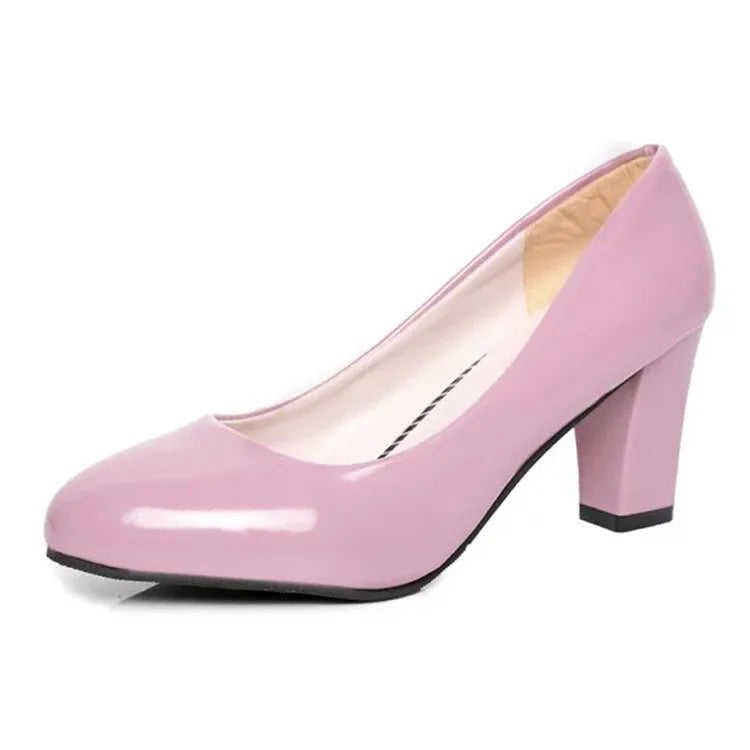 7CM professional shallow mouth single shoes female with round head slip black thick high heel ol work female shoes ert567