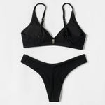 ZTVitality Black Sexy Women Swimsuit 2022 New Arrival Padded Bra Ribbed High Cut Bikini Beachwear Swimwear Brazilian Biquini S-L