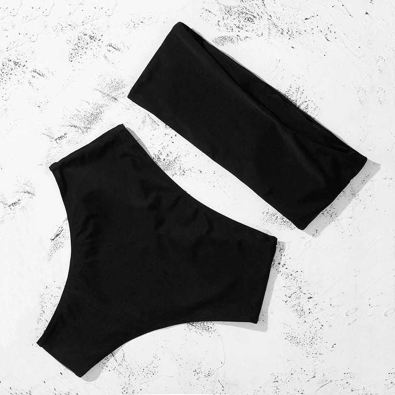 ZTVitality Strapless Black Bikinis Sexy Bikini 2025 Newest Padded Bra High Waist Swimsuit Female Solid Brazilian Swimwear Women