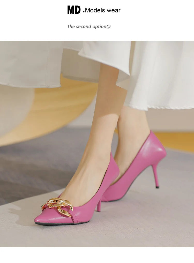 Women Pumps Luxury Female High Heels Metal Pointed Toe Professional Dress Party Ladies Office Shoe 2021Summer Fashion Large Size