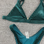 Ribbed Metallic Velvet Bikini Women Swimsuit Female Thong Swimwear Two Pieces Bikini Set High Cut Bathing Suit Swim Beachwear