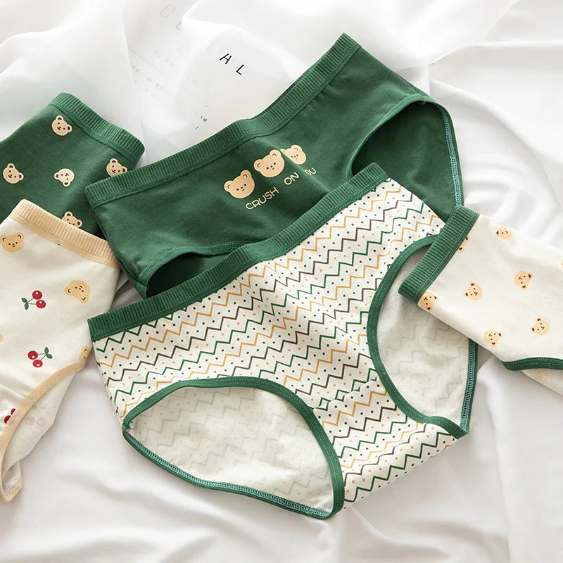 Cotton Panties Women Panties Green Print Briefs Low Waist Underwear Female Underpants Lingerie Cartoon Panty M-XL