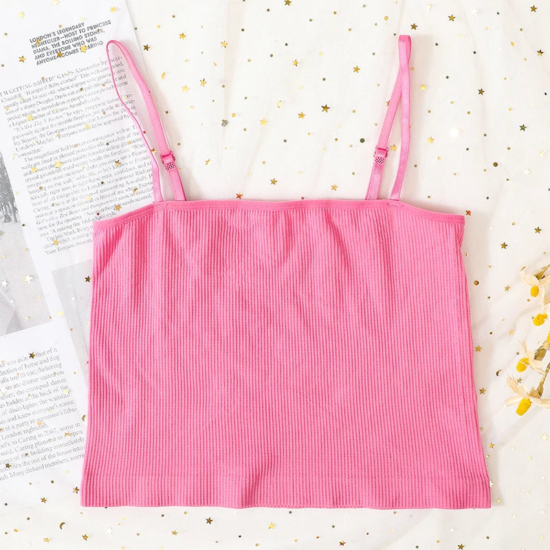 Women Ribbed Square Neck Camisole Basic Solid Color Crop Top Adjustable Spaghetti Straps Ladies Sleeveless Tank Tops M-XL