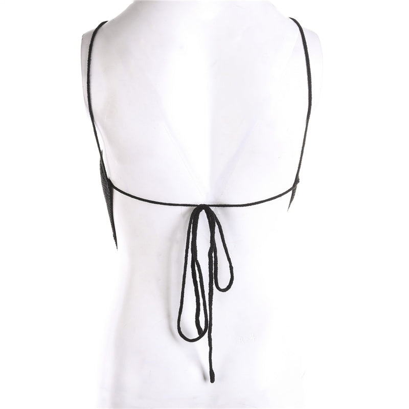 Summer Ladies Sexy Backless Chest Wrap Women Solid Color Hanging Neck Lace-Up Sleeveless Knitted Camisole Irregular Hem Top