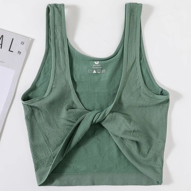 Women Rib Crop Top Seamless Tank Tops Sexy Underwear Deep V Streetwear Cropped Tee Summer Deep V Sports Camisole